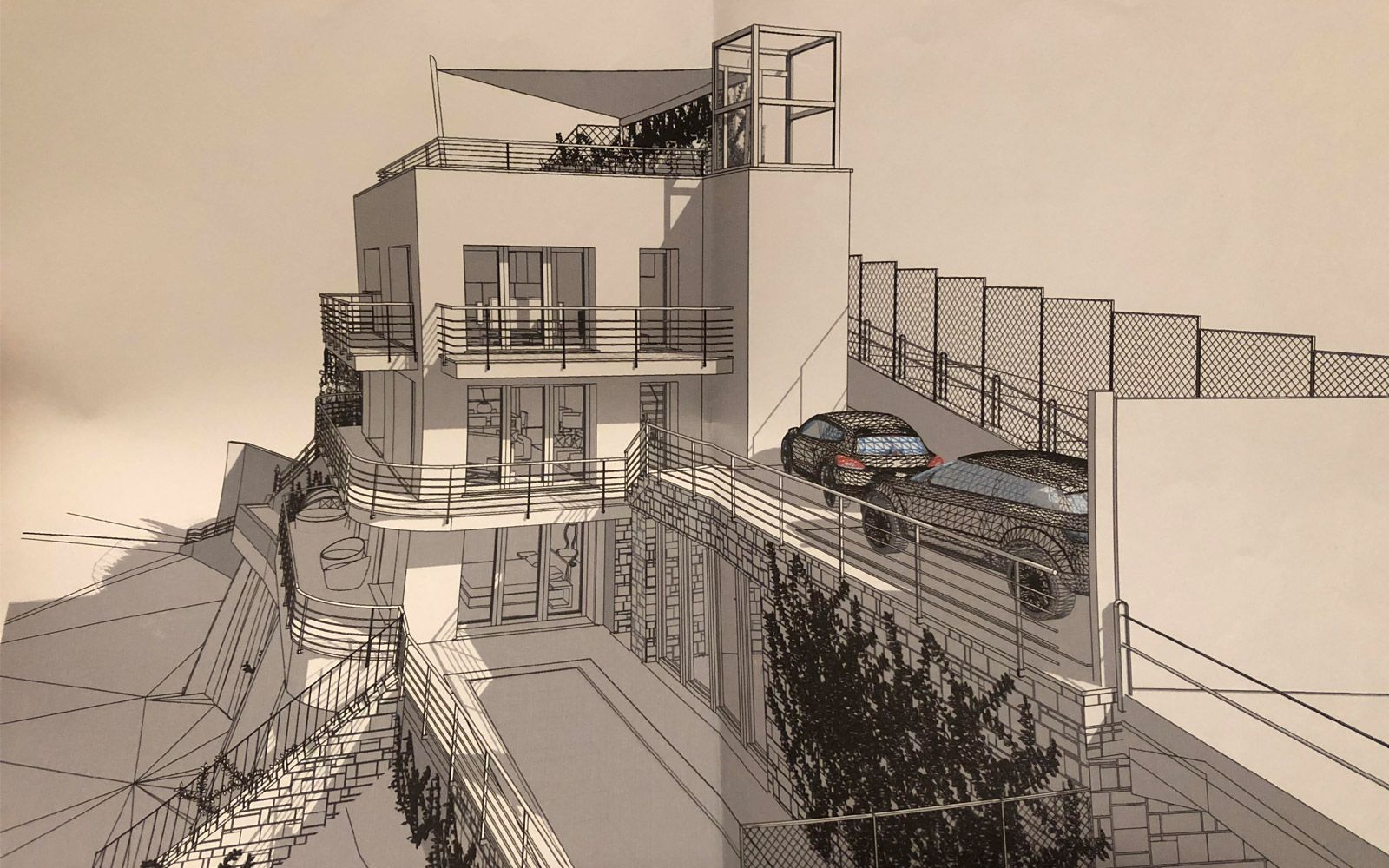 Sfondo Villa con piscina panoramica.